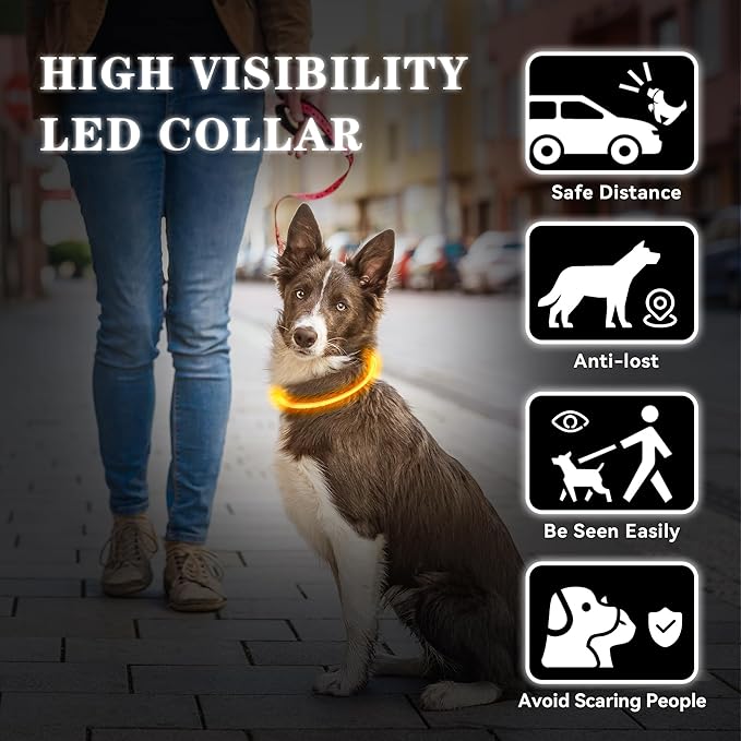 Light Up Led Dog Collar Rechargeable Waterproof, Glow in Dark Dog Collar, TPU Cuttable Lighted Dog