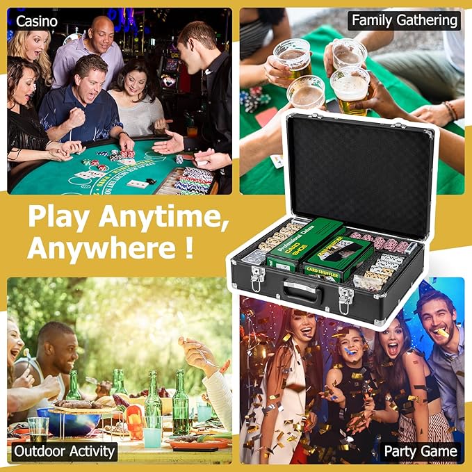 Goplus Poker Chip Set, 600 PCS 14 Gram Clay Poker Chips w/Case, Automatic Card Shuffler, 6 Decks