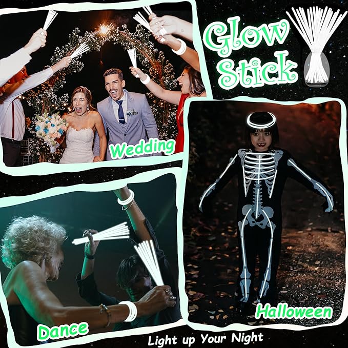 ILHSTY 100 pk Glow Sticks Bulk Party Favors and Decorations - 8" Glow in the Dark Party Supplies