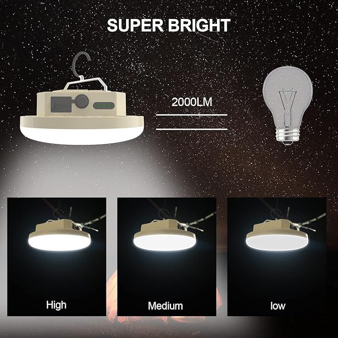 10000mAh Rechargeable 3000LM Tent Light Camping Light, 6500K 24Hours Long Play Time , Outdoor Night