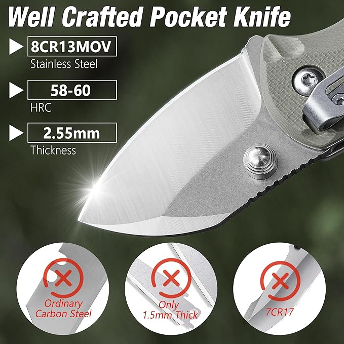FLISSA 4" Small Folding Pocket Knife, Lightweight Utility Knife, Desert Tan G10 Handle, EDC Pocket