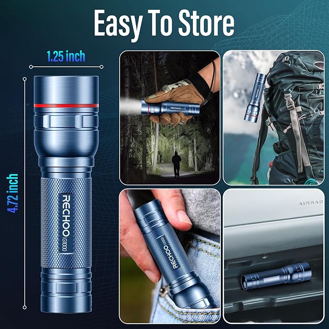 Rechargeable Flashlights High Lumens, G1000 Super Bright Flash Light, Small Zoomable LED Flashlight