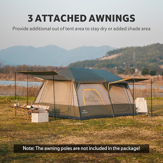 Naturehike Cape 4/6/8 Person Camping Tent, 60S Easy Setup Instant Tent Pop up Tent, Waterproof