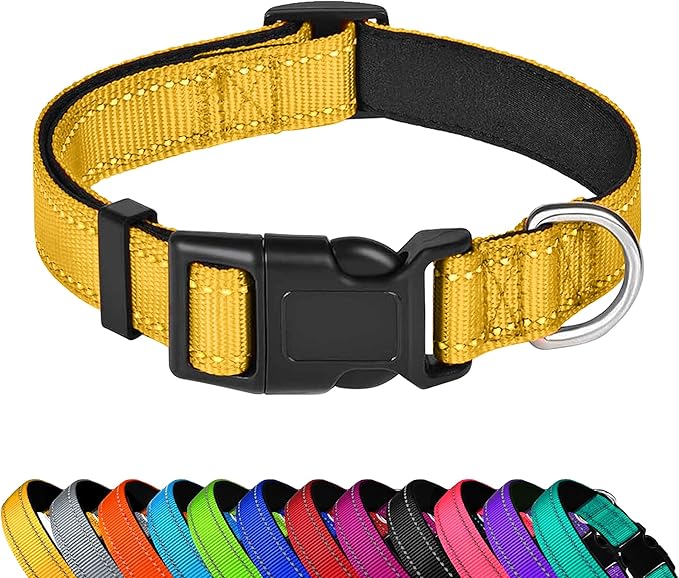 Reflective Dog Collar, Adjustable Soft Neoprene Padded Nylon Pet Collars with Buckle for Medium
