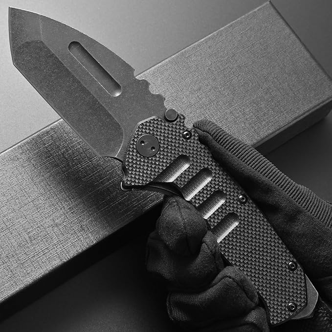 Ccanku C1137 Folding Knife, D2 Blade G10&Steel Handle EDC Tool Knife for Outdoor Camping Hiking