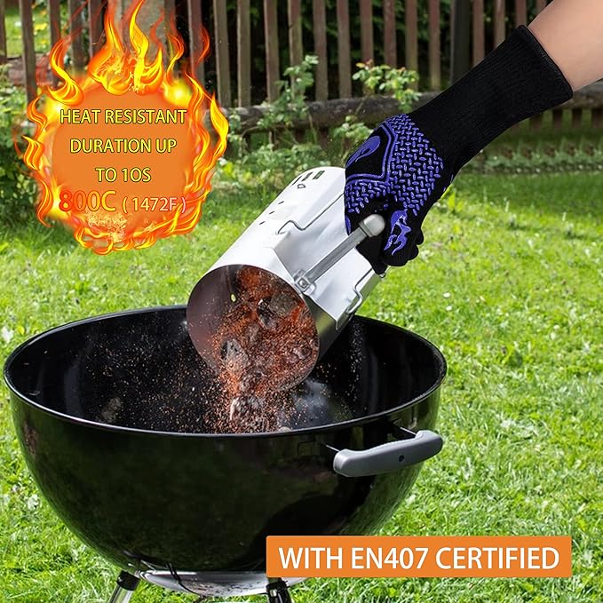 BBQ Fireproof Gloves, Grill Cut-Resistant Gloves 1472°F Heat Resistant Gloves, Non-Slip Silicone