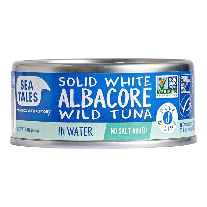 Sea Tales Solid White Albacore Canned Tuna in Water - No Salt Added - 100% Pole & Line Wild