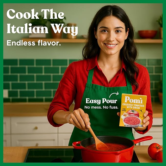Pomì Crushed Tomatoes with Onion 13.8oz (Pack of 12) - Creamy, Velvety Italian Tomato Sauce No Salt