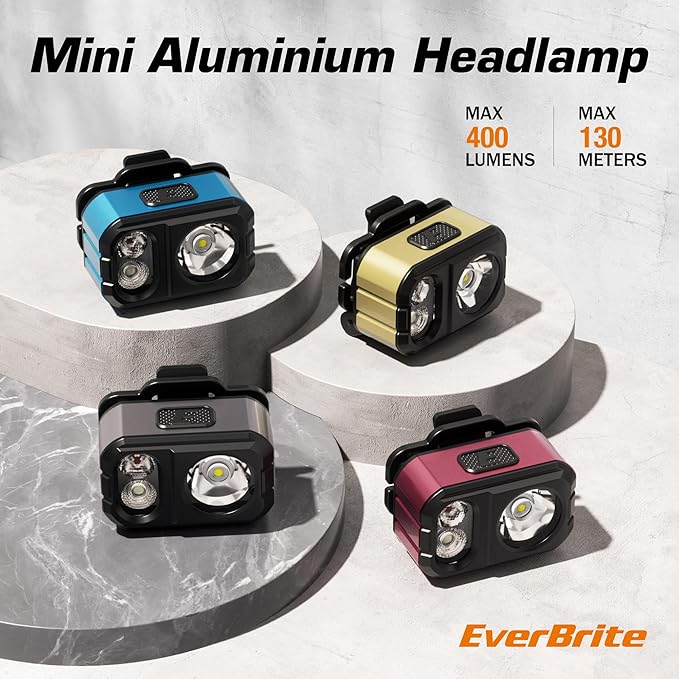 EverBrite Rechargeable LED Headlamp, Only 1.59 OZ Ultra-Light with Hat Clip, IP67 Waterproof
