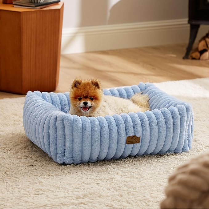 Bedsure Washable Dog Bed for Medium Dogs - Cute Furry Puppy Beds, Rectangle Orthopedic Corduroy