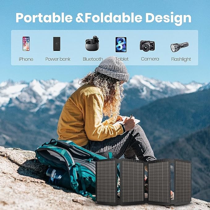 FlexSolar 30W Portable Solar Charger, ETFE Foldable Panel with QC3.0 18W USB-A/USB-C & IP67