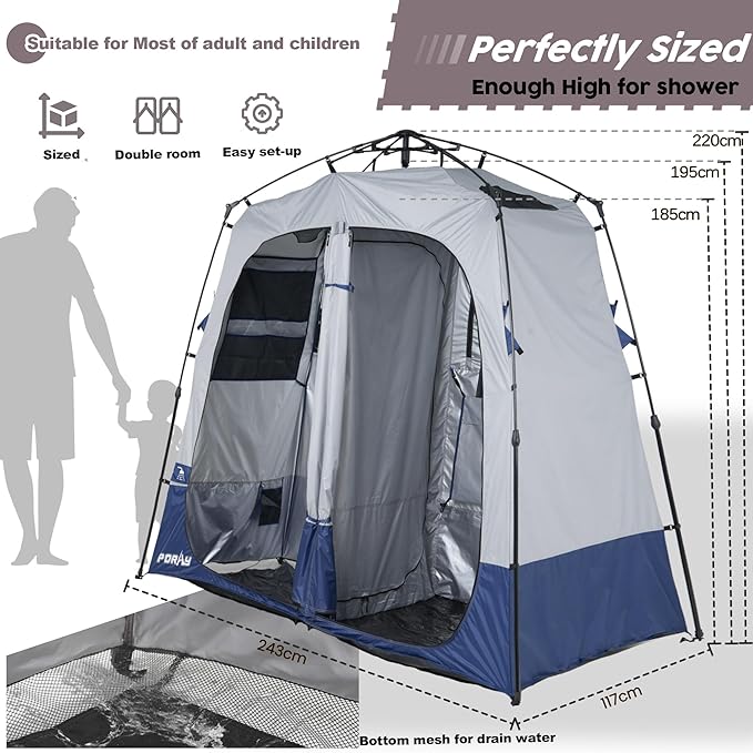 Camping Shower Tent Deluxe Changing Room Easy Set Up Privacy Shelter,Large Toilet Tent with Floor
