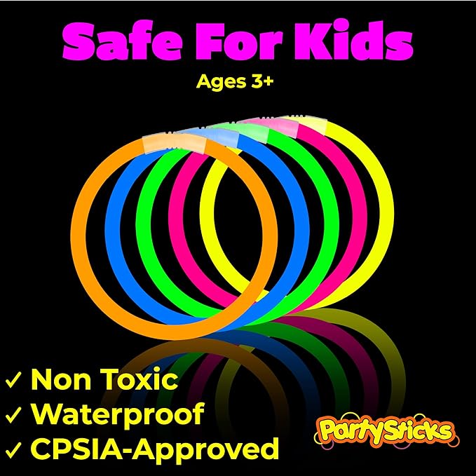 PartySticks Moondance Glow Sticks and Connectors - 40pk Glow in The Dark Party Favors with 16 Glow
