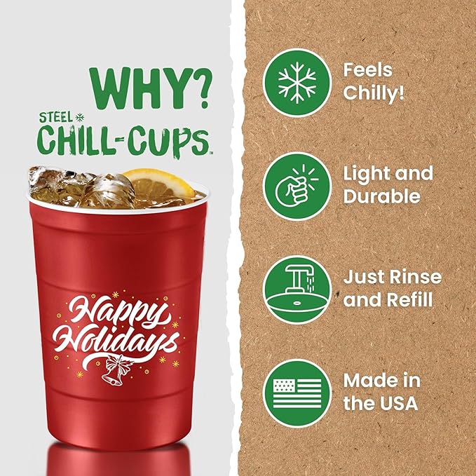 16 oz. Party Cups 'Happy Holidays' Christmas Tree Design for Cold Drinks, Durable, Disposable