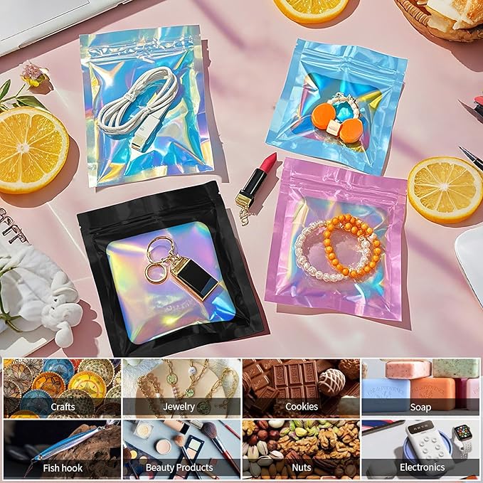 100 Pack Mylar Bags - 5.5 x 7.8 Inch Resealable Smell Proof Bags Foil Pouch Flat Bag with Front