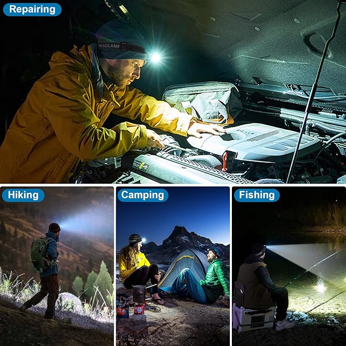 Headlamp Rechargeable 99,000LM Super Bright, 2pack LED Head Lamp with 3 Modes, 90°Adjustable Head