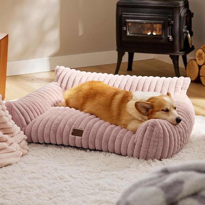 Bedsure Cute Dog Couch for Pets - Fluffy Dog Sofa with Premium Soft Corduroy Fleece, Pet Couch Bed