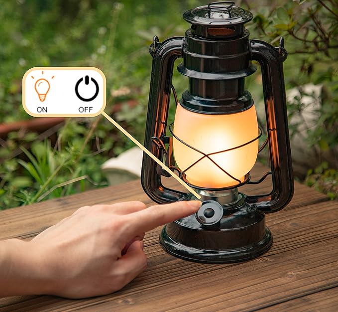 YAKii LED Vintage Flame Lantern Metal Outdoor Hanging Lantern with Dancing Flame Battery Operated