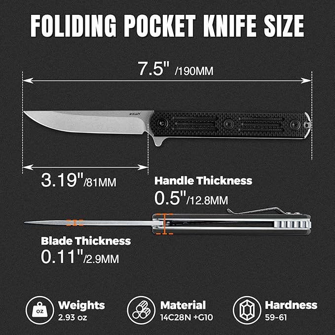 Folding Pocket Knife, 3.19” 14C28N Steel Blade G10 Handle Praxis Small Flipper Liner Lock EDC