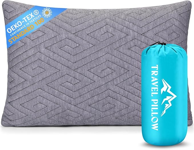 Travel Pillow for Sleeping Camping, Memory Foam Small Pillow with Breathable Cover for Backpacking