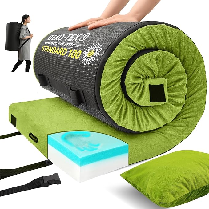 Memory Foam Camping Mattress pad, Comfortable Thick Floor Sleeping Mat for Adults with Waterproof