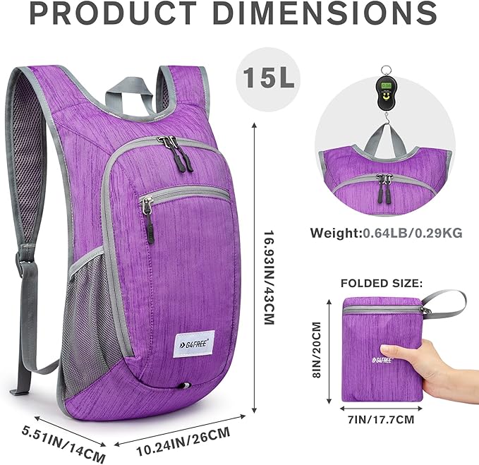 G4Free 10L/15L Hiking Backpack Lightweight Packable Hiking Daypack Small Travel Outdoor Foldable