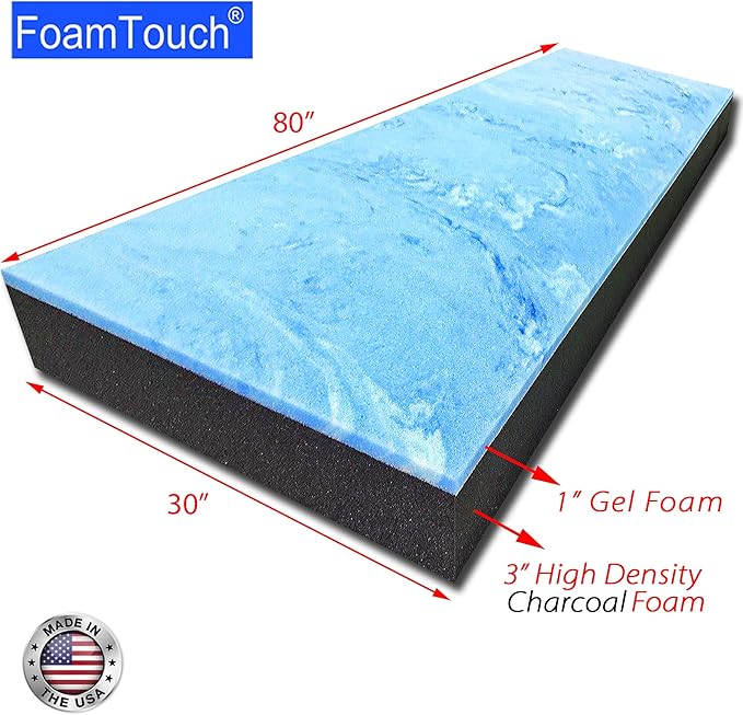 FoamTouch 4" Height x 30" Width x 80" Length Camper/RV bunk Mattress with Gel Memory Foam -No Cover