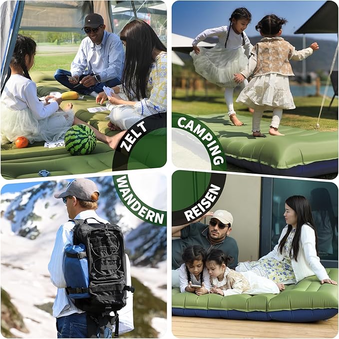 Camping Sleeping Pad, Thick 5 Inch Camping Mat with Pillow Built-in Foot Pump Ultralight Inflatable