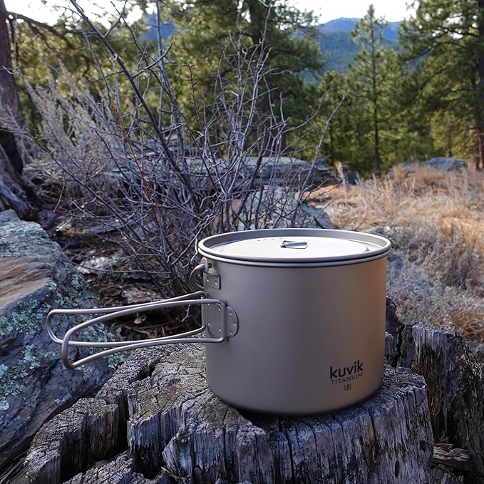 Kuvik 1600ml (54 oz) Titanium Pot with Bail Handle - Ultralight and Compact Pot for Backpacking