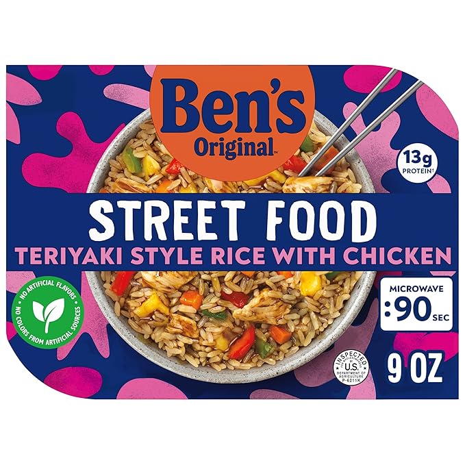 BEN'S ORIGINAL Street Food Teriyaki Style Rice with Chicken, Prepared Entrée, Microwave in 90