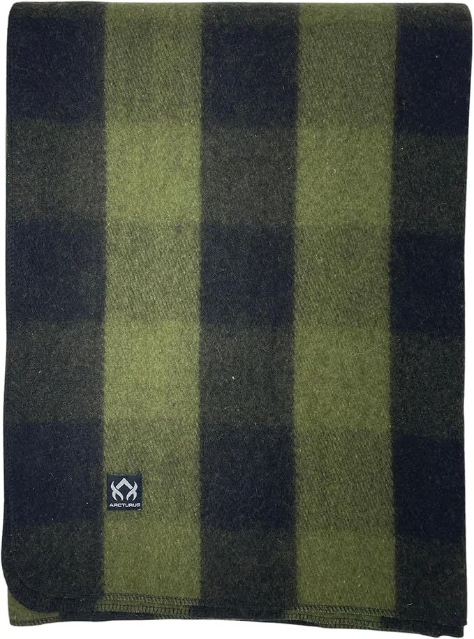 Arcturus Plaid Wool Blankets - 4.5lbs Warm, Heavy, Washable, Large | Great for Camping, Outdoors