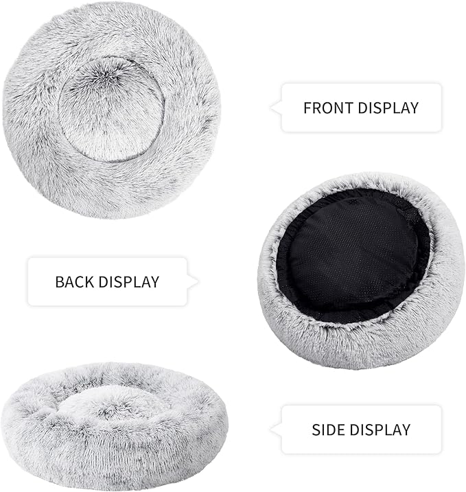 Love's cabin Calming Cat Bed for Indoor Cats, Anti-Anxiety Donut Round Dog Bed, Fluffy Faux Fur