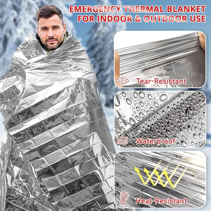 SecuCaptain Survival Emergency Thermal Blankets: 100 Pack Extra Large 84??x63??Space Mylar Blanket