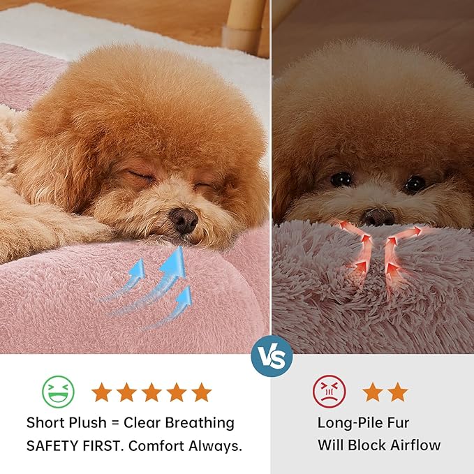 OhGeni 24 inches Calming Donut Dog & Cat Bed for Small Pets, Warming Comfort Fluffy Short Pile Fur