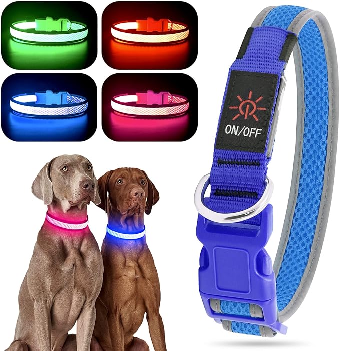 YFbrite Light up Dog Collar, USB Rechargeable LED Puppy Collar Super Bright Adjustable Glowing Dog