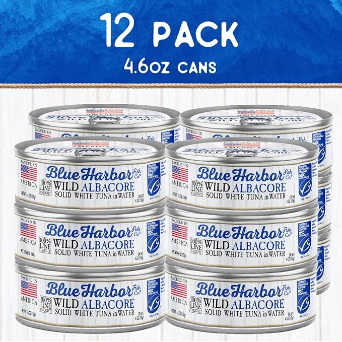 Blue Harbor Fish Co. Wild Albacore Solid White Tuna in Water with Sea Salt - 4.6 oz Can (Pack of 12)