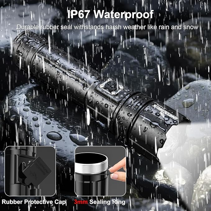Flashlight 2000 High Lumens Rechargeable - 30W Super Bright LED Flash Light | 5000ft Beam & 12H