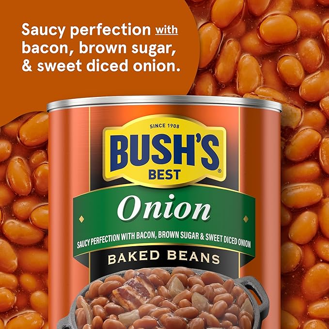BUSH'S BEST 16 oz Canned Onion Baked Beans, Source of Plant Based Protein and Fiber, Low Fat