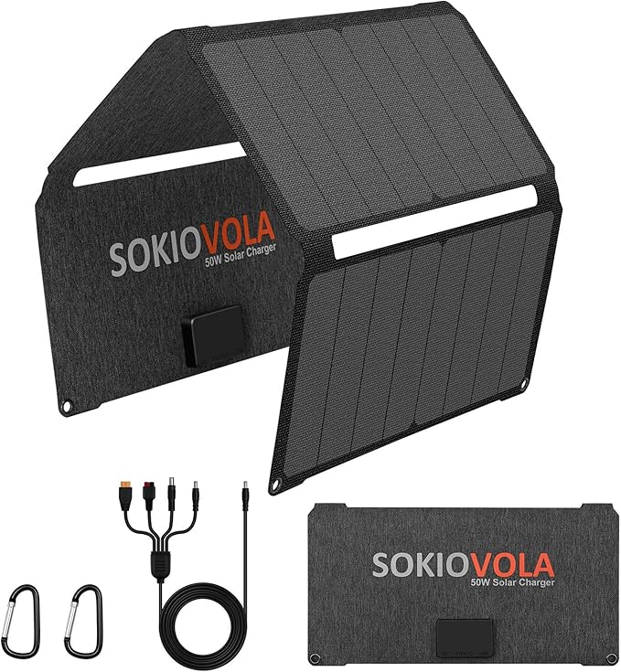 [Upgraded] Foldable Solar Panels 50W Portable Solar Panel Charger 3 Output Ports (USB-A USB-C DC)