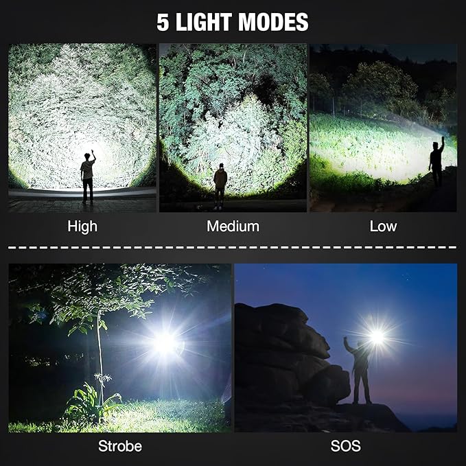 Rechargeable Flashlights 90,000 High Lumens - 2 Pack, Super Bright LED Flashlight Rechargeable with
