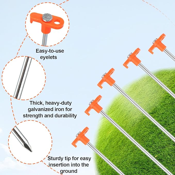 APACALI 40 PCS Metal Tent Stakes Heavy Duty, 10 Inch Yard Stakes Non-Rust Metal Tent Pegs Ground
