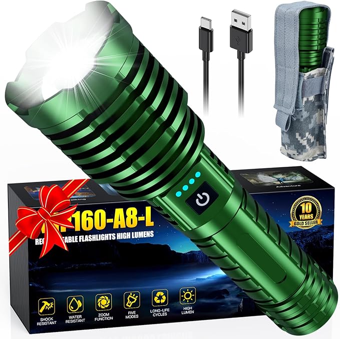 Super Bright Rechargeable LED Flashlights 5000.000 High Lumen, Flashlight Up to 25H Long Battery