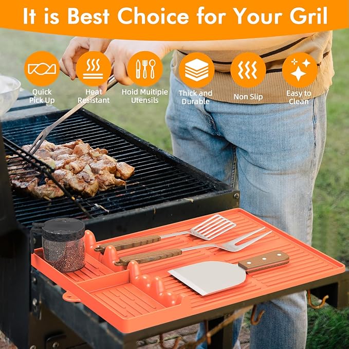 Silicone Griddle Tool Mat Compatible with Blackstone, Spatula Mat with Drip Pad Blackstone Griddle