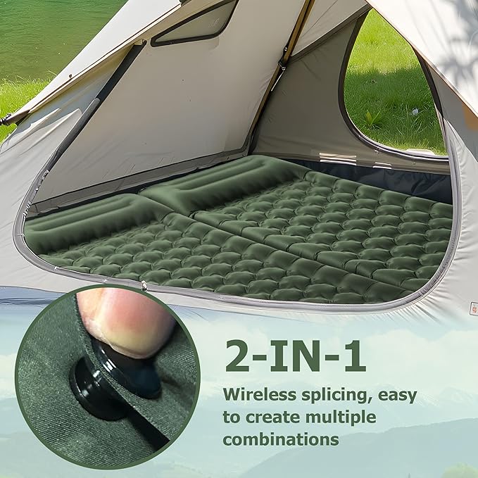 Sleeping Pad for Camping, Ultralight 4.7" Extra-Thick Inflatable Camping Mat with Pillow Built-in