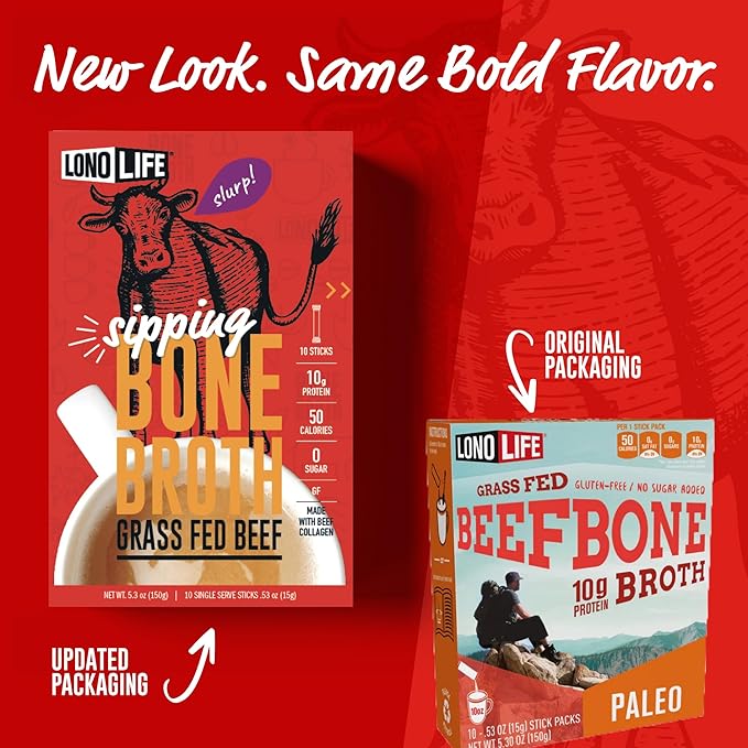 LonoLife Beef Bone Broth Powder Mix | Grass-Fed, 10g Protein | Collagen-Rich, Keto & Paleo Friendly