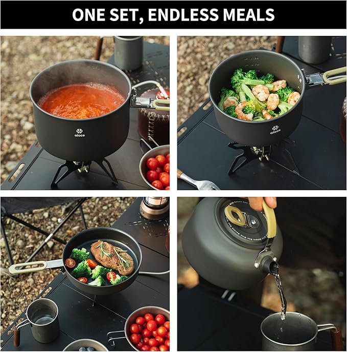 Alocs Camping Cookware, Portable Non-Stick Camping Pan Set with Enhanced Handle, Ideal for Outdoor