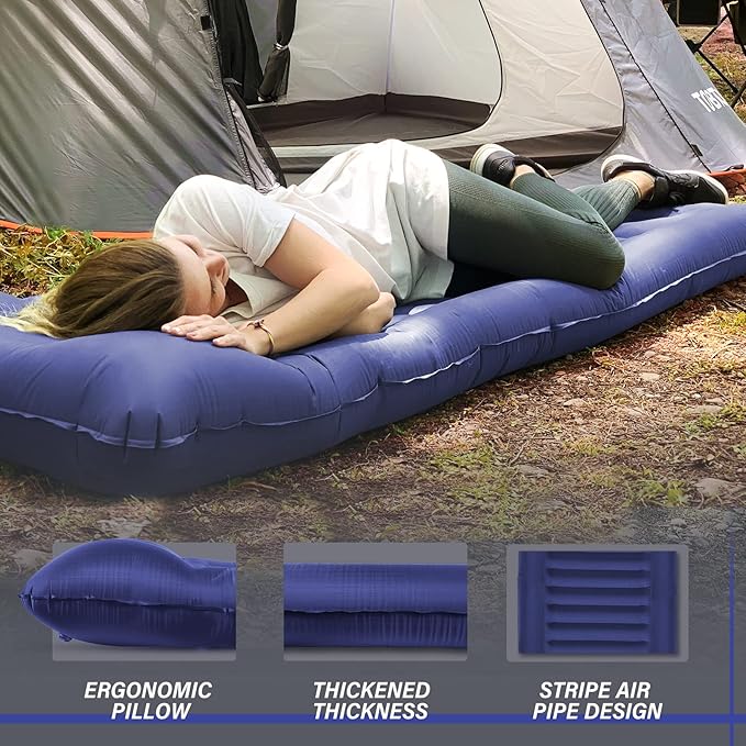 TOBTOS Inflatable Camping Sleeping Pad with Pillow, Thick 6 Inch Ultralight Sleeping Pad with