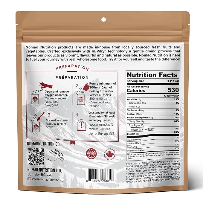 Nomad Nutrition Caribbean Curry | Instant Freeze Dried Backpacking & Camping Food | Plant-Based