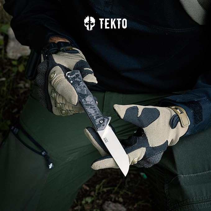 KNIVES F1 Alpha Folding Pocket Knife - Modified Straight Back Blade, Titanium Coated D2 Steel