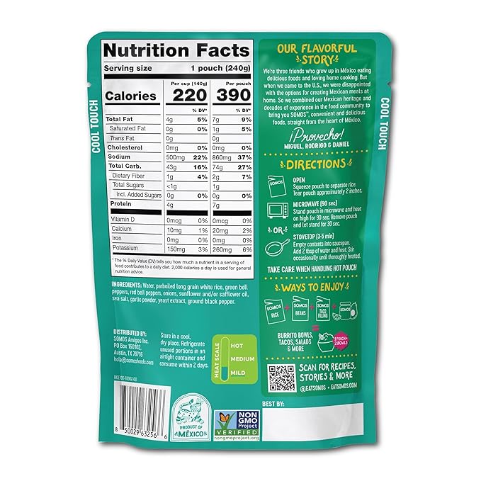SOMOS Fajita White Rice - Gluten Free, Vegan, Non-GMO & Microwavable - Authentic Mexican Flavor